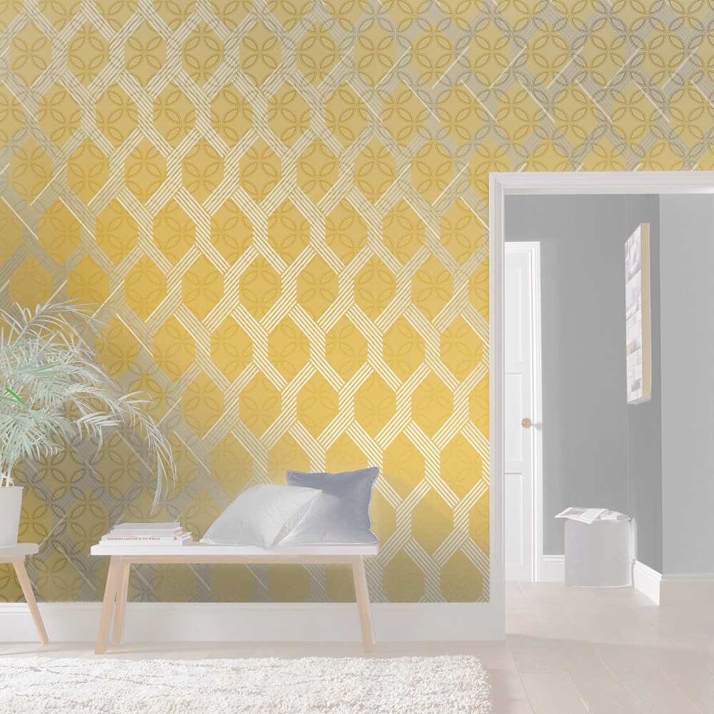 Vector Lemon Silver Wallpaper 105468 by Graham & Brown in Yellow Metallic